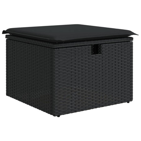 vidaXL Taburete de jardín de ratán sintético negro y cojín 55x55x37cm