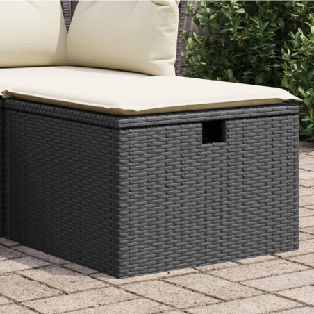 vidaXL Taburete de jardín de ratán sintético negro y cojín 55x55x37cm