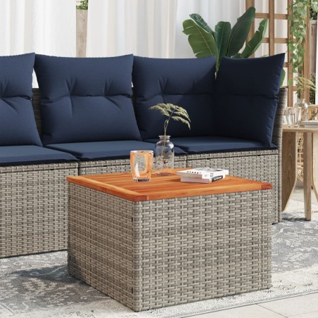 vidaXL Mesa de jardín de madera de acacia y ratán PE gris 55x55x37 cm