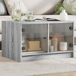 vidaXL Mesa de centro con puertas de vidrio gris Sonoma 68x50x42 cm