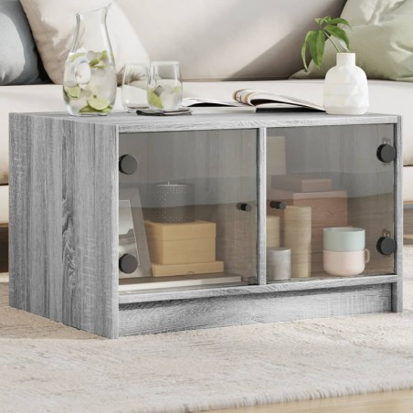 vidaXL Mesa de centro con puertas de vidrio gris Sonoma 68x50x42 cm