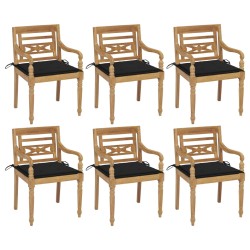 vidaXL Sillas Batavia 6 unidades madera maciza de teca con cojines