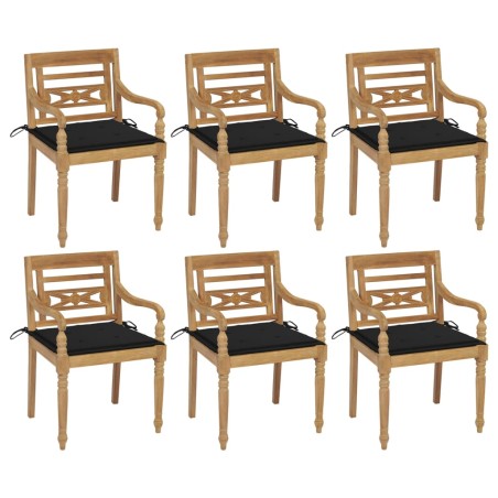 vidaXL Sillas Batavia 6 unidades madera maciza de teca con cojines