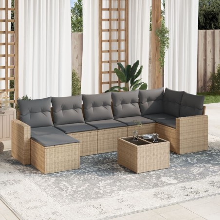 vidaXL Juego de sofás de jardín con cojines beige 8 pzas ratán PE