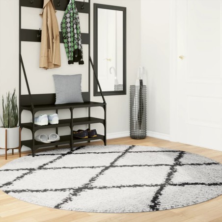 vidaXL Alfombra de pelo largo moderna crema y negro Ø 200 cm