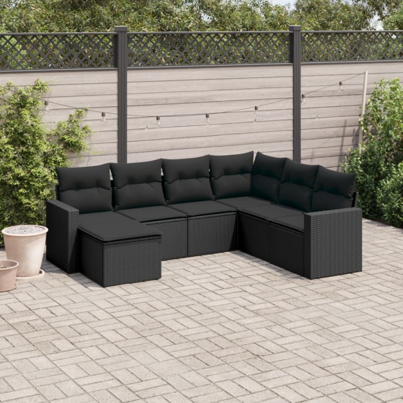 vidaXL Set de comedor de jardín 7 pzas y cojines ratán sintético negro vidaXL Set de comedor de jardín 7 pzas y cojines ratán sintético negro