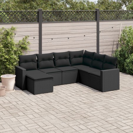 vidaXL Set de comedor de jardín 7 pzas y cojines ratán sintético negro
