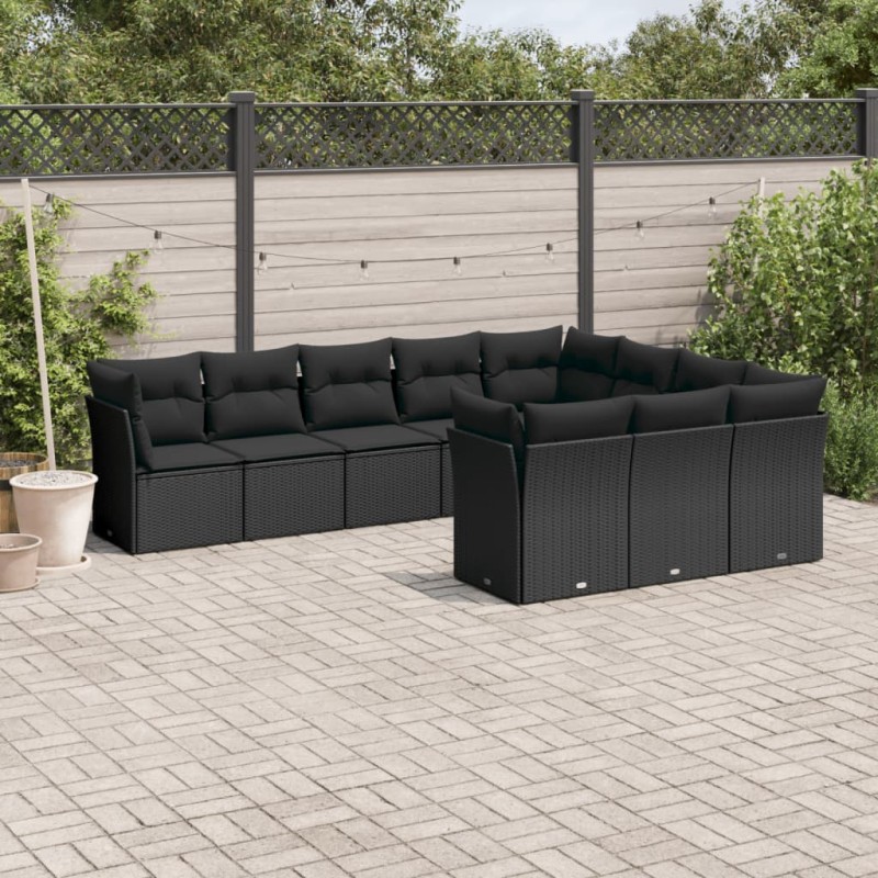 vidaXL Set de sofás de jardín 10 pzas cojines ratán sintético negro vidaXL Set de sofás de jardín 10 pzas cojines ratán sintético negro