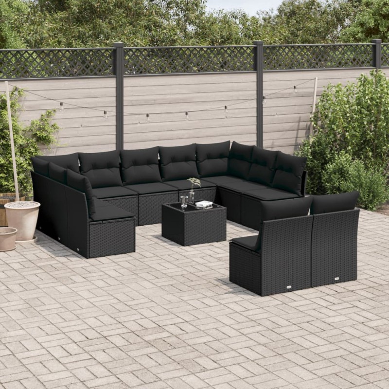 vidaXL Set de sofás de jardín 12 piezas cojines ratán sintético negro vidaXL Set de sofás de jardín 12 piezas cojines ratán sintético negro