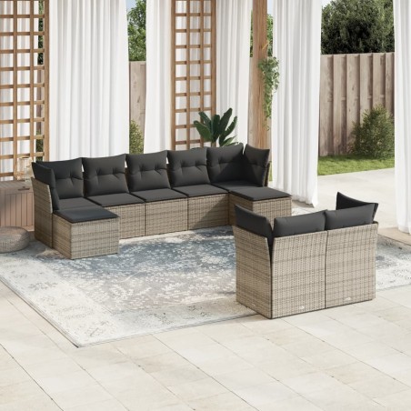 vidaXL Set de muebles de jardín 9 pzas y cojines ratán sintético gris