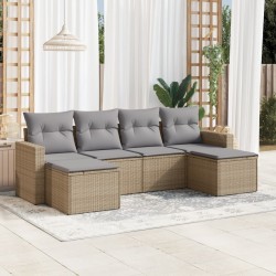 vidaXL Juego de sofás jardín con cojines 6 pzas ratán sintético beige