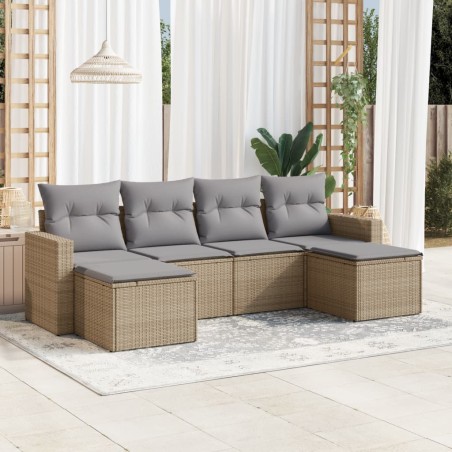 vidaXL Juego de sofás jardín con cojines 6 pzas ratán sintético beige