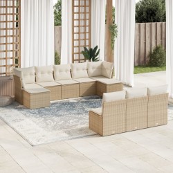 vidaXL Juego de sofás jardín con cojines beige 10 pzas ratán sintético