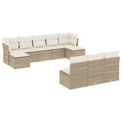 vidaXL Juego de sofás jardín con cojines beige 10 pzas ratán sintético