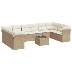 vidaXL Set de sofás de jardín 11pzas con cojines ratán sintético beige