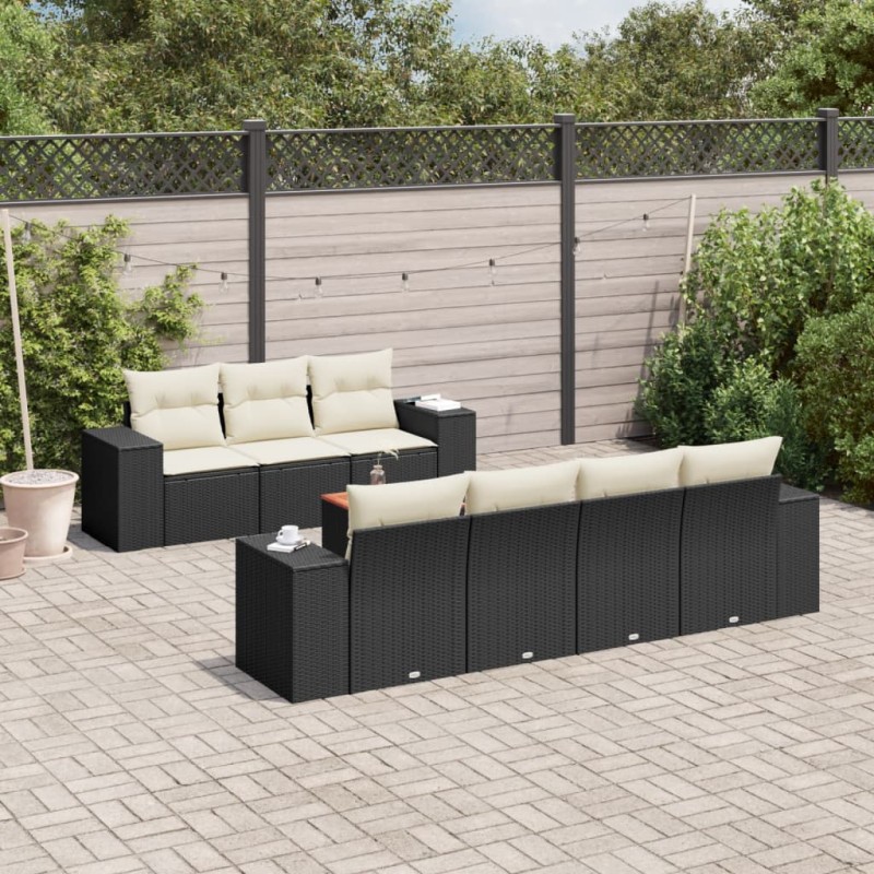 vidaXL Set de sofás de jardín 8 piezas y cojines ratán sintético negro vidaXL Set de sofás de jardín 8 piezas y cojines ratán sintético negro