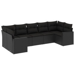vidaXL Set de comedor de jardín 7 pzas y cojines ratán sintético negro