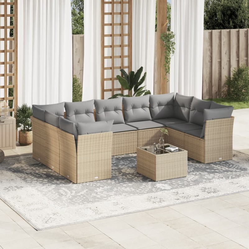 vidaXL Juego de sofás jardín con cojines beige 10 pzas ratán sintético vidaXL Juego de sofás jardín con cojines beige 10 pzas ratán sintético
