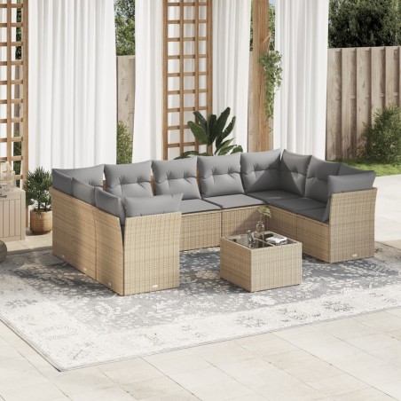 vidaXL Juego de sofás jardín con cojines beige 10 pzas ratán sintético