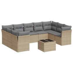 vidaXL Juego de sofás jardín con cojines beige 10 pzas ratán sintético