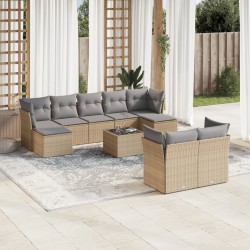 vidaXL Juego de sofás jardín con cojines beige 10 pzas ratán sintético