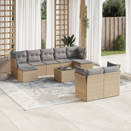 vidaXL Juego de sofás jardín con cojines beige 10 pzas ratán sintético