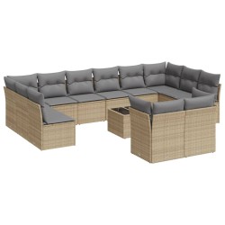 vidaXL Set sofás de jardín con cojines 13 pzas ratán sintético beige