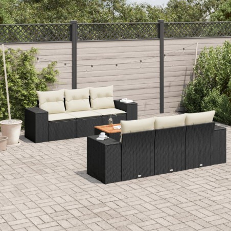 vidaXL Set de comedor de jardín 7 pzas y cojines ratán sintético negro