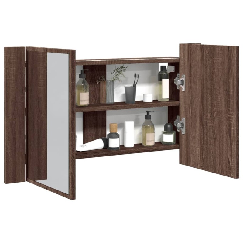 vidaXL Armario espejo de baño LED acrílico marrón roble 80x12x45 cm vidaXL Armario espejo de baño LED acrílico marrón roble 80x12x45 cm