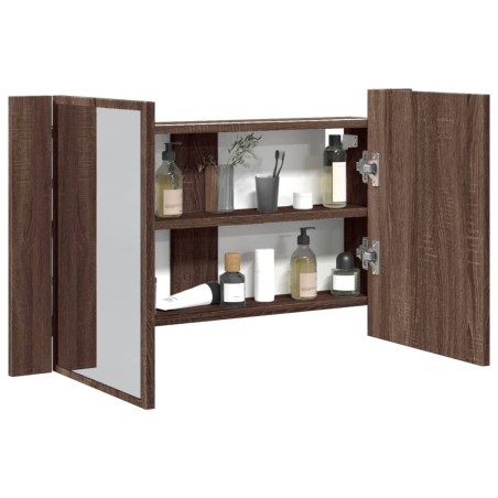 vidaXL Armario espejo de baño LED acrílico marrón roble 80x12x45 cm