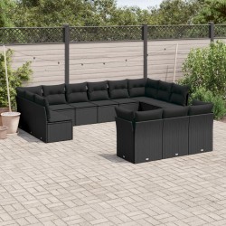 vidaXL Set de sofás de jardín y cojines 13 pzas ratán sintético negro