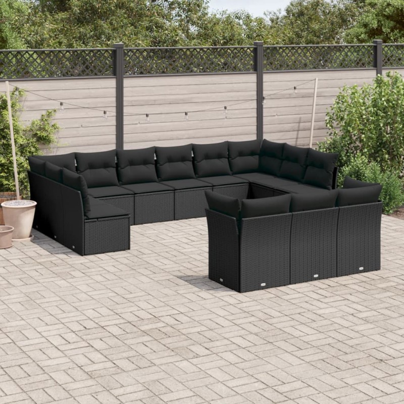 vidaXL Set de sofás de jardín y cojines 13 pzas ratán sintético negro vidaXL Set de sofás de jardín y cojines 13 pzas ratán sintético negro