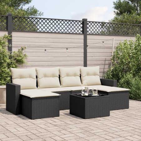 vidaXL Set de comedor de jardín 7 pzas y cojines ratán sintético negro