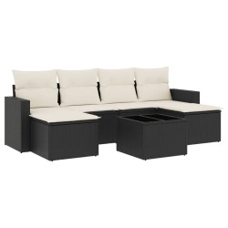 vidaXL Set de comedor de jardín 7 pzas y cojines ratán sintético negro