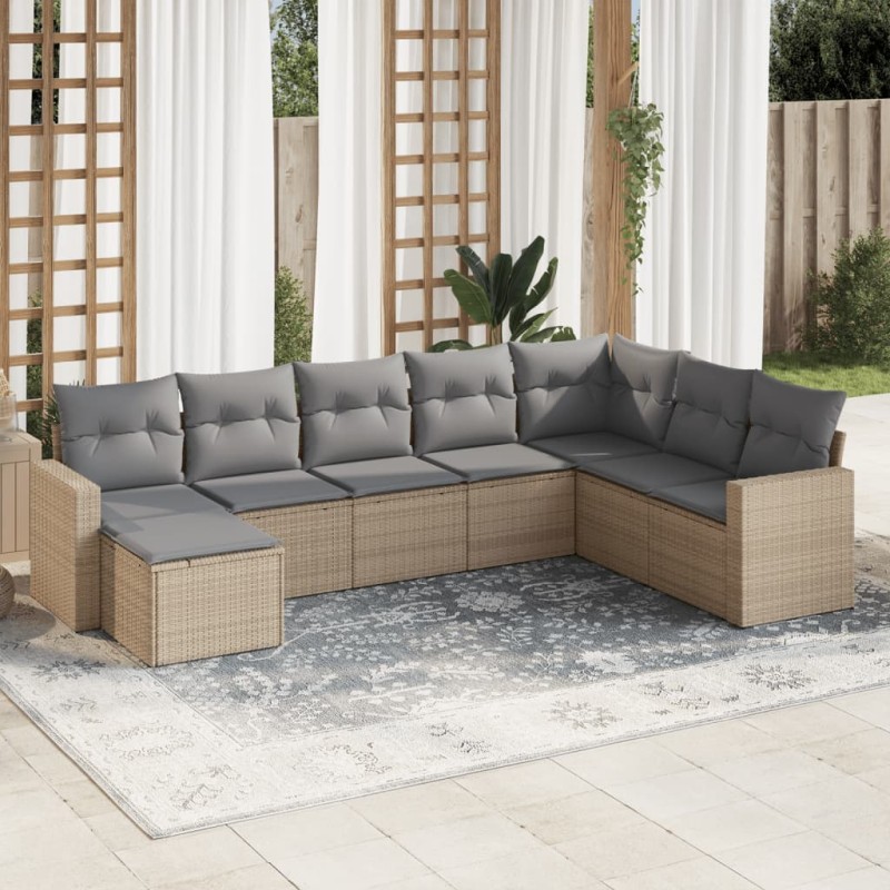 vidaXL Juego de sofás de jardín con cojines beige 8 pzas ratán PE vidaXL Juego de sofás de jardín con cojines beige 8 pzas ratán PE