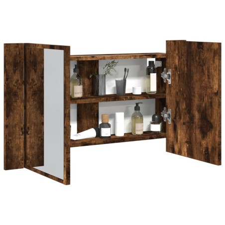 vidaXL Armario espejo de baño LED acrílico roble ahumado 80x12x45 cm