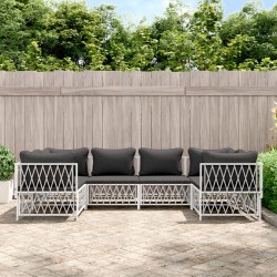 vidaXL Juego de muebles de jardín 6 piezas con cojines acero blanco