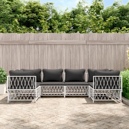 vidaXL Juego de muebles de jardín 6 piezas con cojines acero blanco