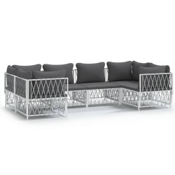 vidaXL Juego de muebles de jardín 6 piezas con cojines acero blanco