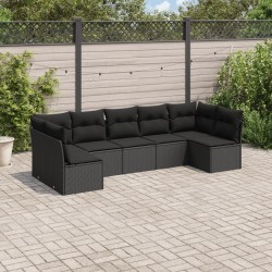 vidaXL Set de comedor de jardín 7 pzas y cojines ratán sintético negro