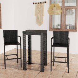 vidaXL Muebles de bar jardín 3 pzas ratán sintético reposabrazos negro