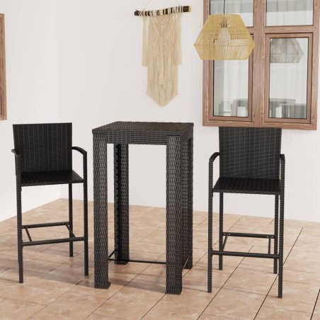 vidaXL Muebles de bar jardín 3 pzas ratán sintético reposabrazos negro