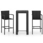 vidaXL Muebles de bar jardín 3 pzas ratán sintético reposabrazos negro