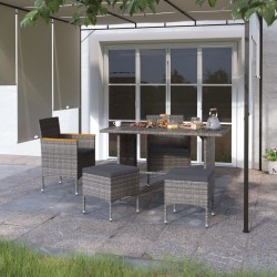 vidaXL Juego de silla de jardín y taburete 4 piezas ratán PE gris