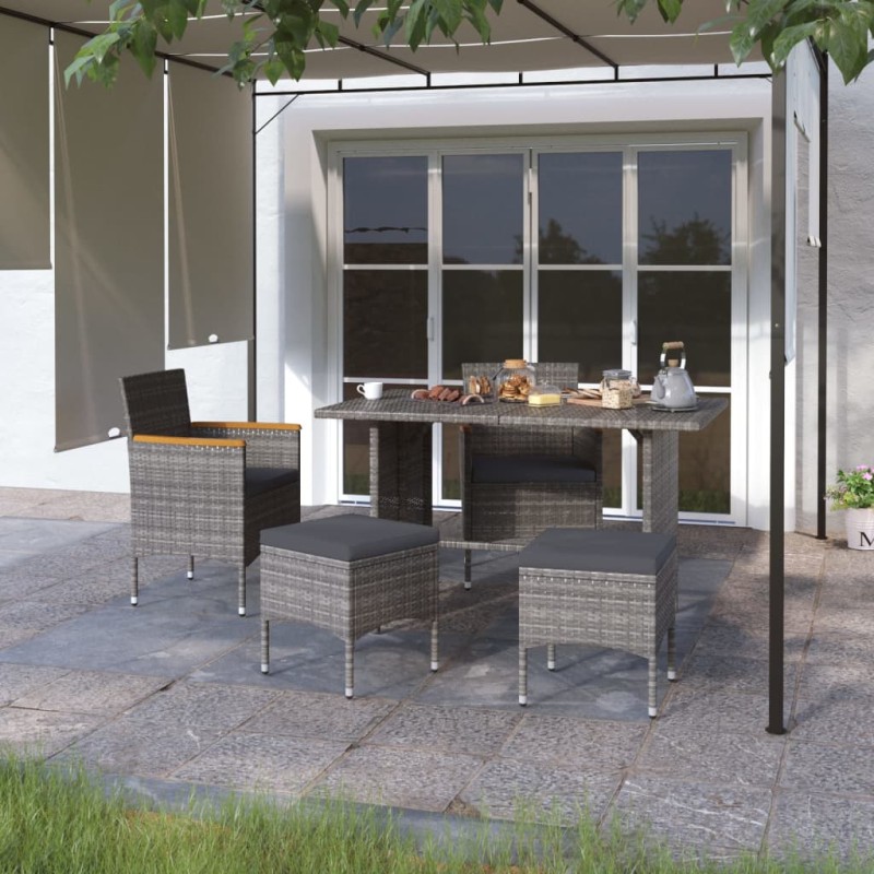 vidaXL Juego de silla de jardín y taburete 4 piezas ratán PE gris vidaXL Juego de silla de jardín y taburete 4 piezas ratán PE gris