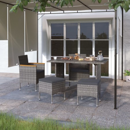 vidaXL Juego de silla de jardín y taburete 4 piezas ratán PE gris