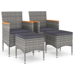 vidaXL Juego de silla de jardín y taburete 4 piezas ratán PE gris