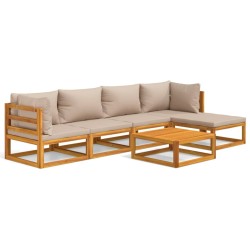 vidaXL Set muebles de jardín 6 pzas madera maciza y cojines gris taupé