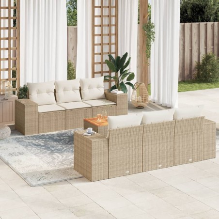 vidaXL Set sofás de jardín 7 piezas y cojines ratán sintético beige