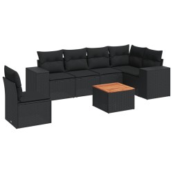 vidaXL Set de comedor de jardín 7 pzas y cojines ratán sintético negro